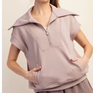 Rae Mode Scuba Quarter Zip Top in Light Mocha